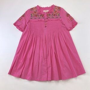 Indy pink embroidered cotton bohemian short sleeve dress Large